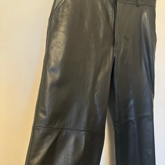 Vintage Danier Black Leather Pants Moto Bikercore Straight Leg 34” High Rise - Picture 6 of 15